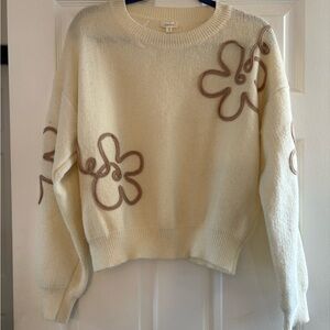 Debut Cream Sweater with Brown Floral Accents